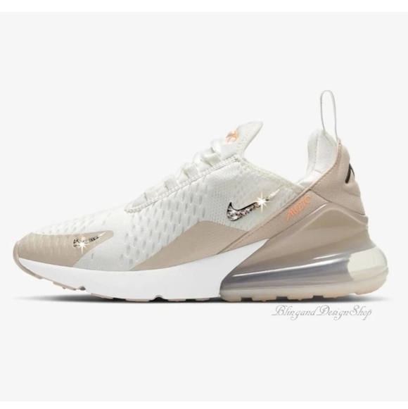 Nike Shoes - Women's Bling Nike Air Max 270 White Sneakers Shoes Customized With Crystals